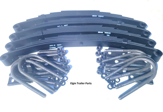 Trailer leaf spring kit for tandem 10k - 12k with 3" u-bolts 3" axle 5,200 / 6,000 each axle 4 @ 2900 lb springs u-bolt kit