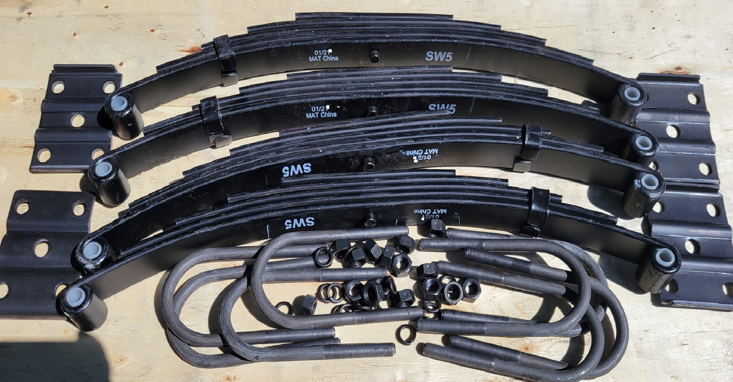 Trailer leaf spring kit for tandem 10k - 12k with 3" u-bolts 3" axle 5,200 / 6,000 each axle 4 @ 2900 lb springs u-bolt kit