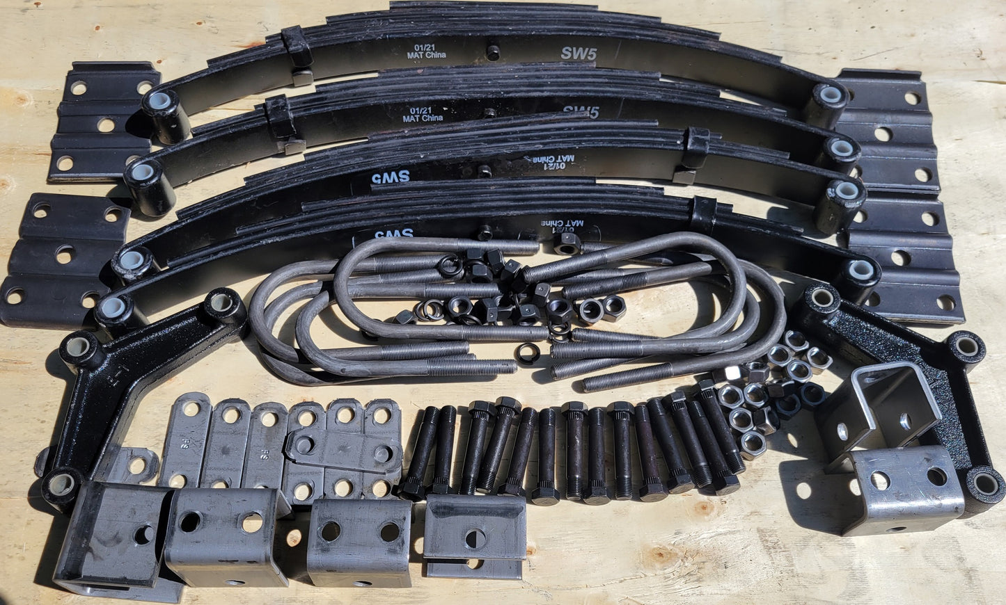 Trailer 5 leaf springs 6000 lb axle tandem 10k 12k 3" u-bolts hanger kit 3" axle